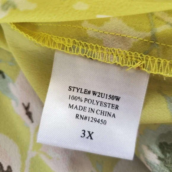 Como Vintage Chartreuse Green Floral Print Pleated Bubble Sleeve Tunic Size 3X - Picture 10 of 10